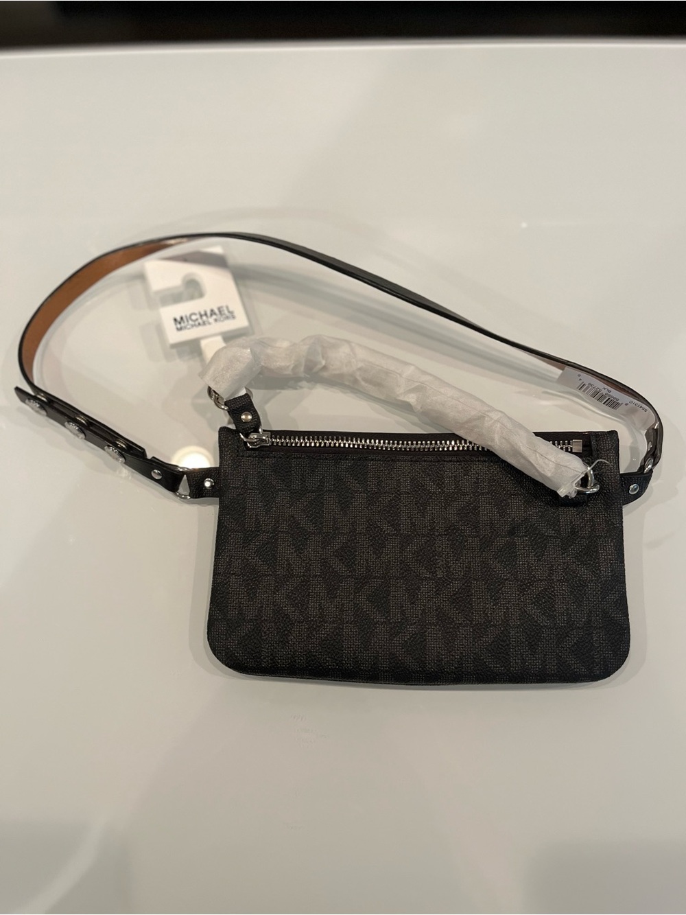 NWT Michael Kors Signature Black Belt Bag Fanny Pack Chain Strap Small